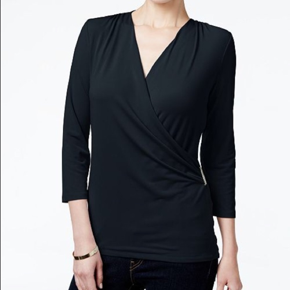 Petite Printed Faux-Wrap Top